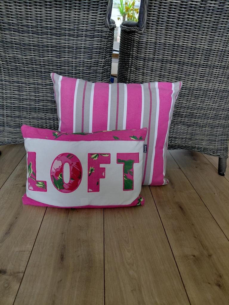 Leuke kussens voor meisjeskamer, camping of tuinset, Ophalen of Verzenden, Zo goed als nieuw, Roze, Rechthoekig