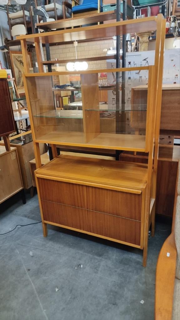 Wandkast met vitrine jaren 60 monti 300, Ophalen, Gebruikt, ,, ,
