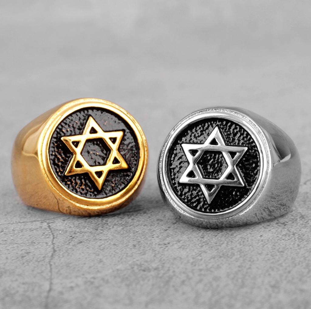 Davidster Ring / Jodendom Joods Hexagram Israel Sieraad, Overige kleuren, Nieuw, Dame of Heer, IJzer of Staal