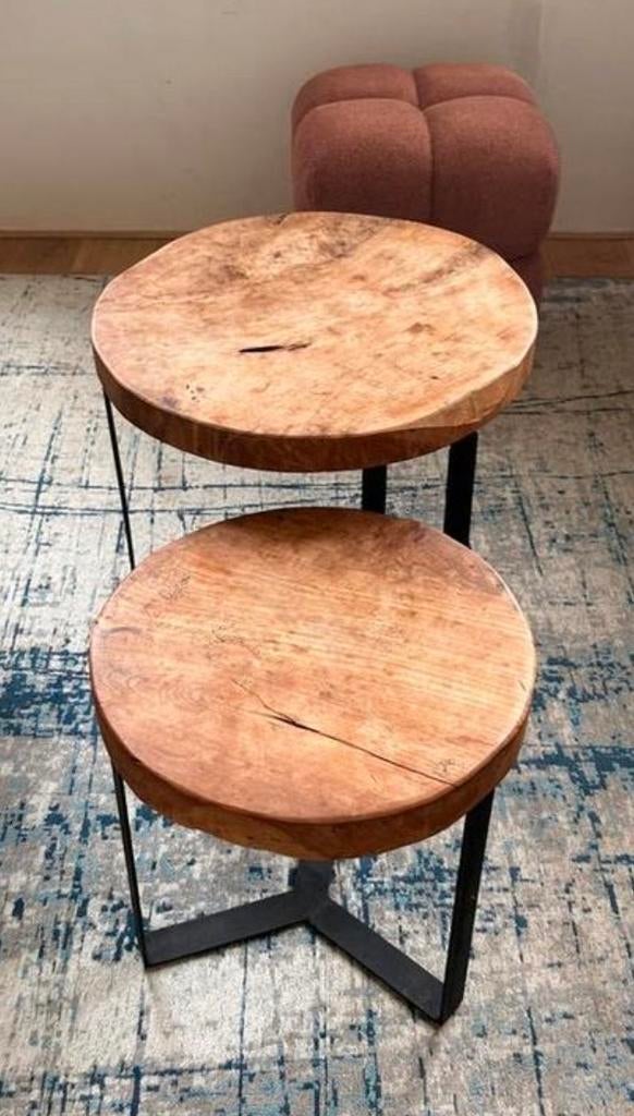 Boomstam Salontafeltjes Set - Loods 5, Gebruikt, Rond, Ophalen of Verzenden, Minder dan 50 cm