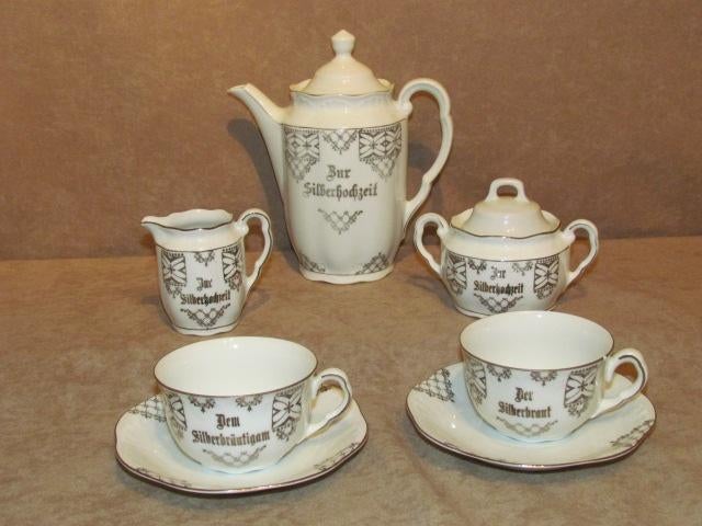 MOOI ANTIEK DUITS VERZILVERD PORSELEIN BRUID SERVIES, Antiek en Kunst, Ophalen of Verzenden