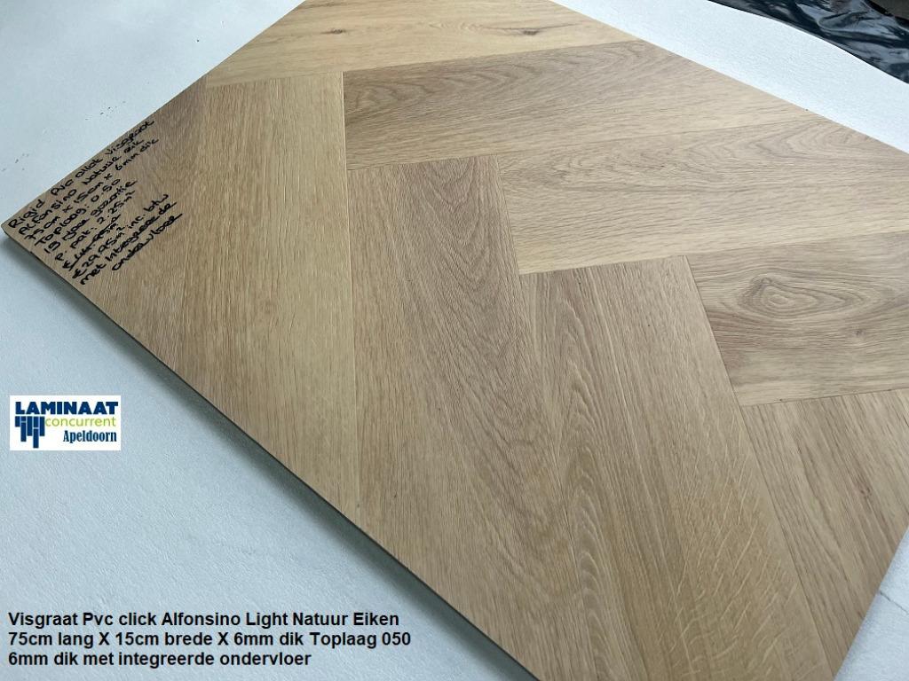 Visgraat Pvc Click Alfonsino Natuur integreerde ondervloer., 75 m² of meer, Beige, Visgraat Pvc click met integreerde ondervloer