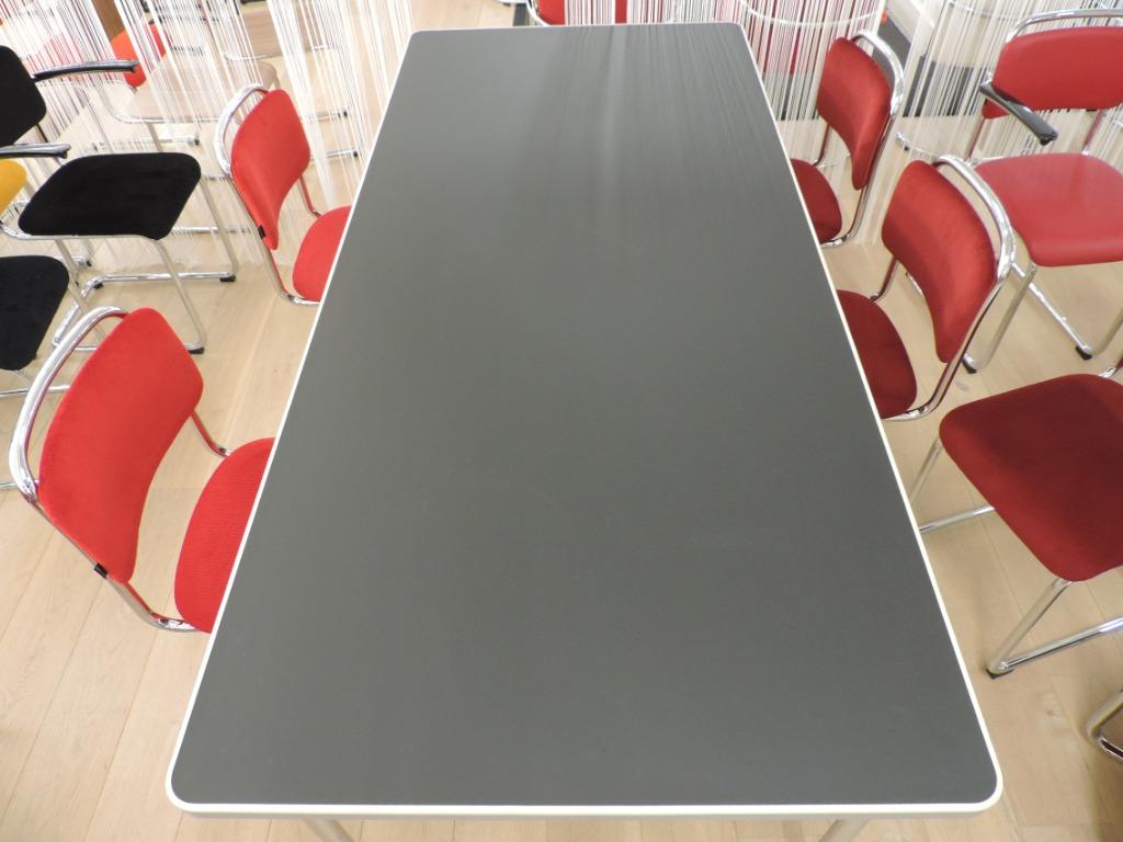 Gispen Classics tafel 515 | 200X90 | Linoleum blad zwart, Ophalen, 50 tot 100 cm, Zo goed als nieuw, Vijf personen of meer