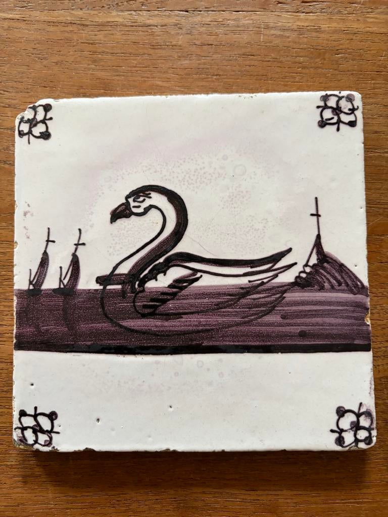 Oude Tegel met Zwaan 13 x 13 cm, Ophalen of Verzenden