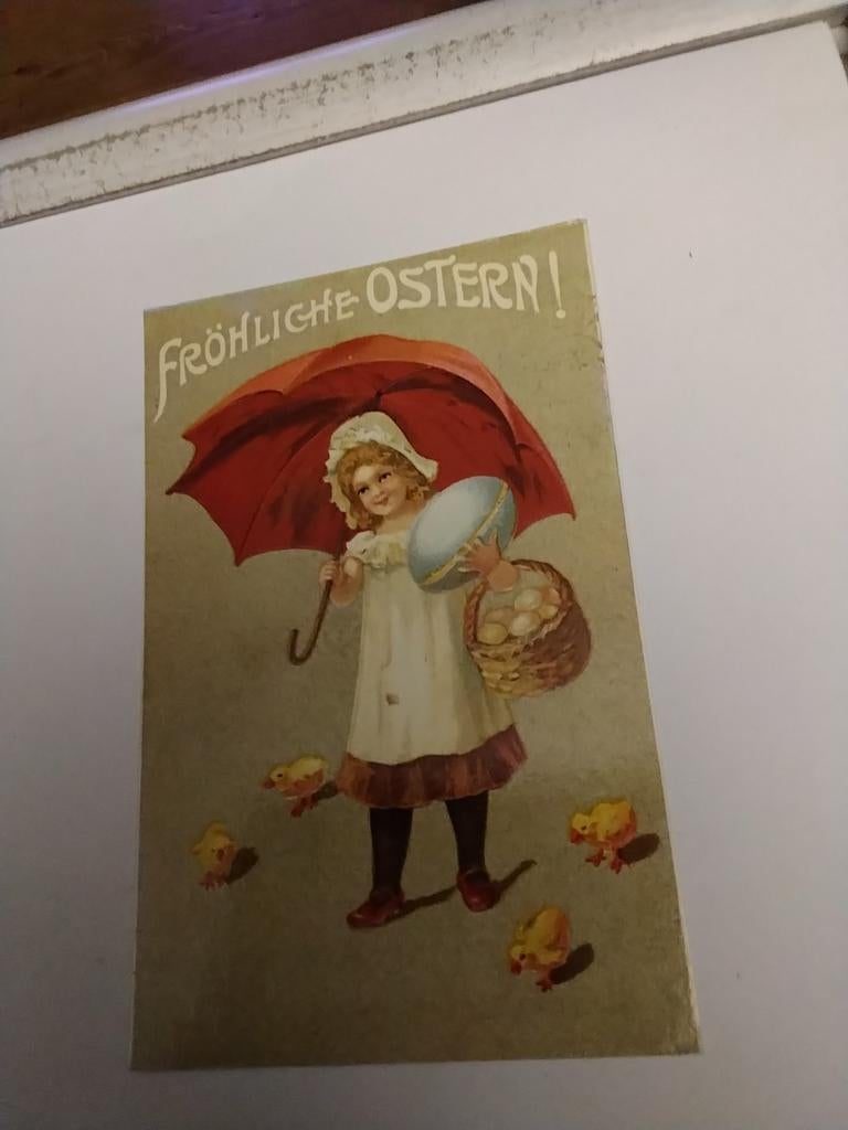 FROHLICHE  OSTERN 1988. MEISJE ONDER PARAPLU, Ophalen of Verzenden, 1980 tot heden, Kinderen