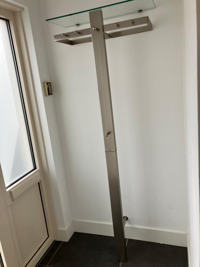 Kapstok rvs met glazen plaat, Huis en Inrichting, Woonaccessoires | Kapstokken, Zo goed als nieuw, Metaal, 150 tot 200 cm, Ophalen