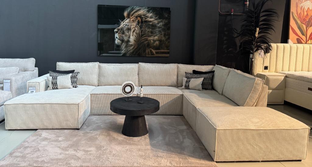 Voorraad Actie | Fijne ribstof Hoekbank | Showroom Utrecht, Ophalen, Info@trendvortex.com, 4131 NH, Hoekbank