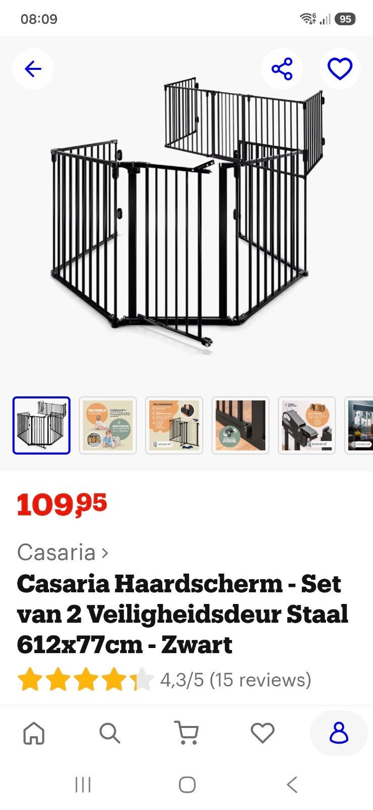 Casaria Haardscherm - Set van 2 Veiligheidsdeur Staal Zwart, Ophalen, Overige typen, Nieuw, 115 cm of meer