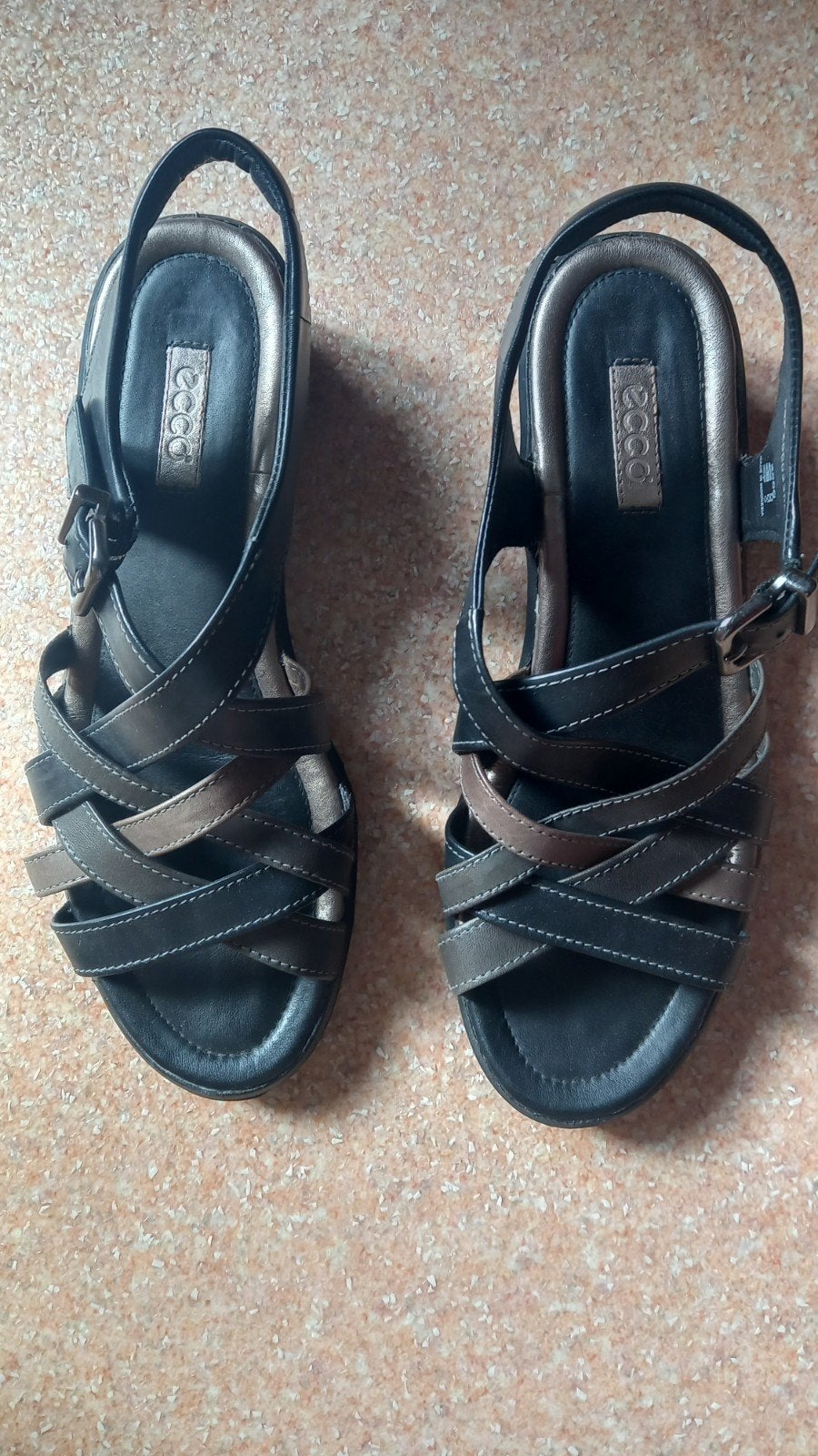 Leren Ecco damessandaal mt 36 met hak, Ophalen of Verzenden, Zo goed als nieuw, Zwart, Sandalen of Muiltjes