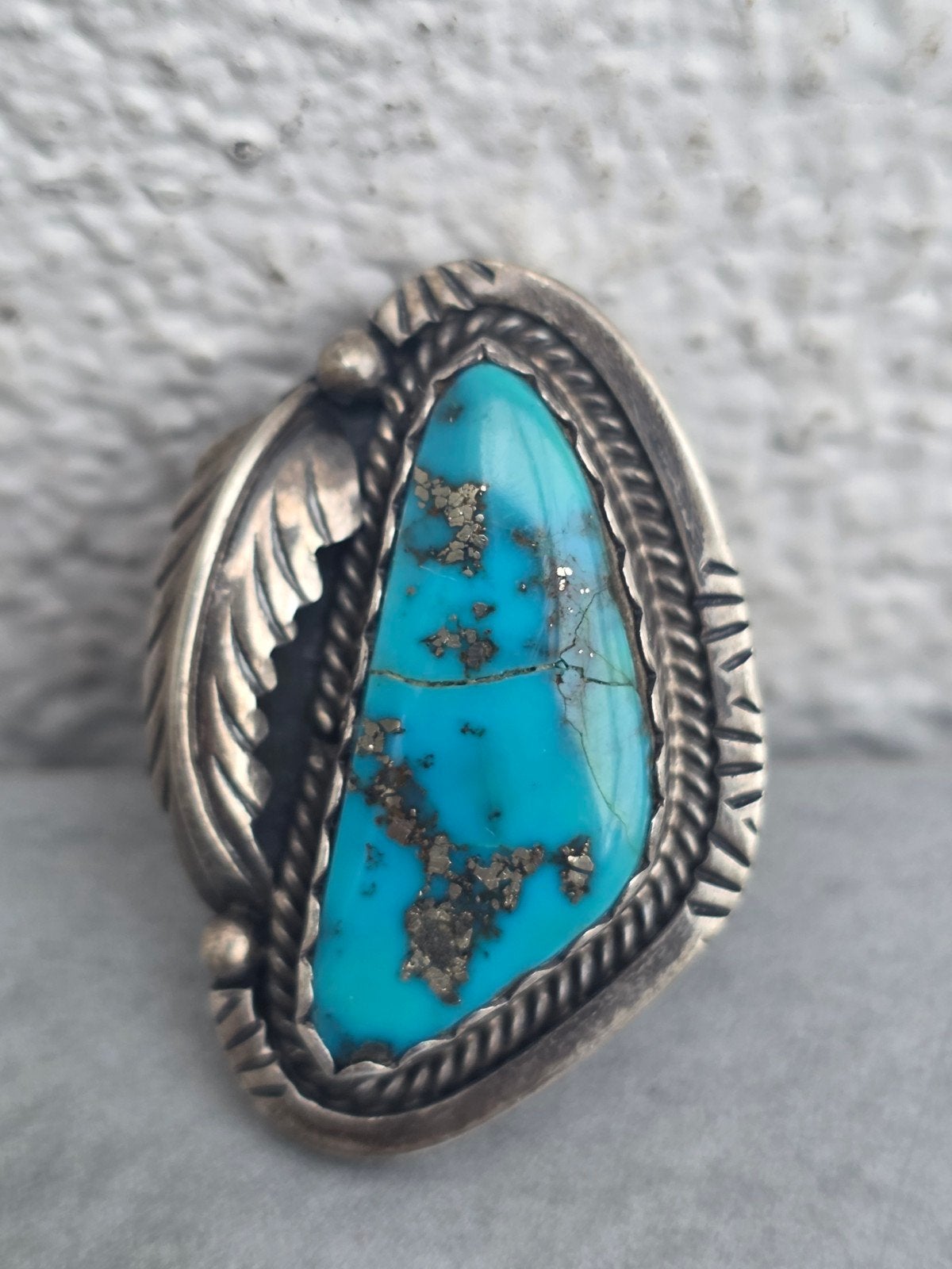 Vintage Navajo Plateroïne Zilveren Ring met Turkoois, 18 tot 19, Gebruikt, Ophalen of Verzenden, Dame of Heer