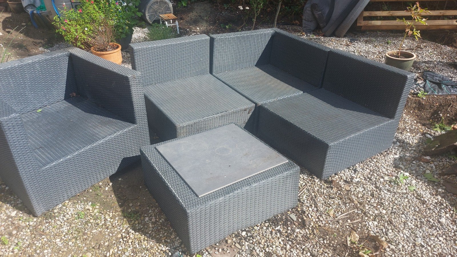 gratis tuinset, Tuin en Terras, Ophalen, 4 zitplaatsen, Kunststof, Gebruikt