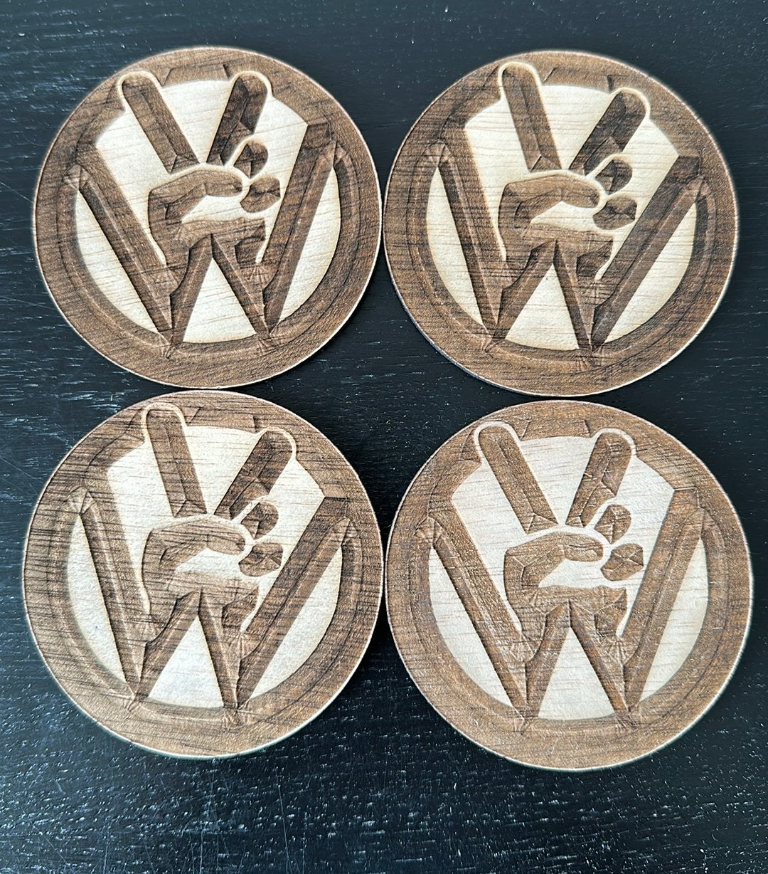 Set van 4 houten onderzetters, Handgemaakt, Hout, Glasonderzetter, Nieuw
