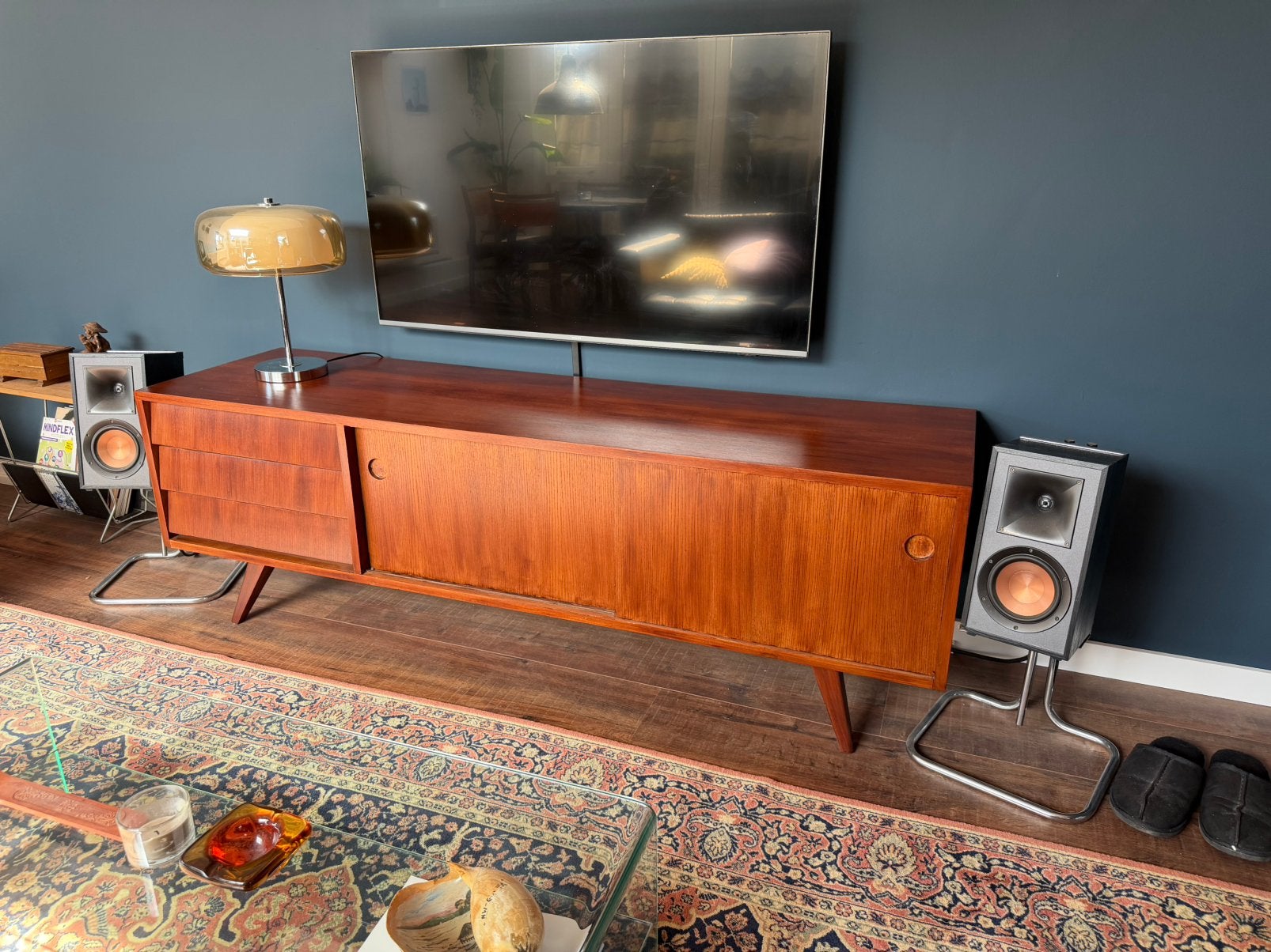Vintage Dressoir | teak | lowboard, Ophalen, Gebruikt, Met deur(en), 150 tot 200 cm