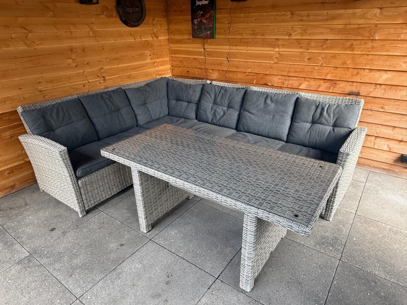 Complete Loungeset met Tafel en Kussens, Tuin en Terras, Ophalen, 5 zitplaatsen, Gebruikt, Loungeset