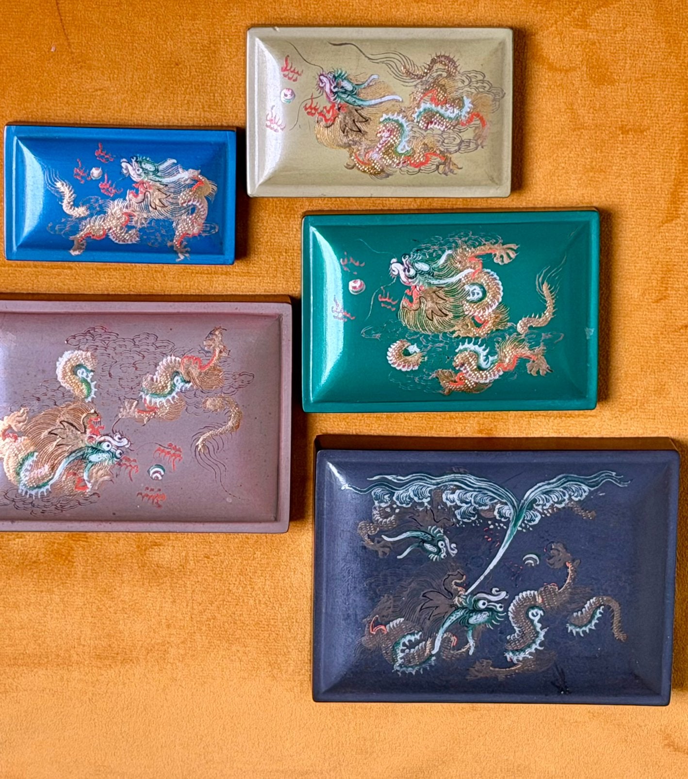 Vintage Chinese lakdoosjes met drakenmotieven, Ophalen of Verzenden
