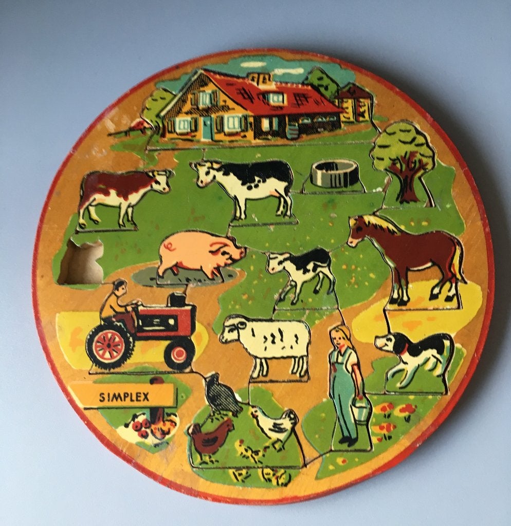 Houten puzzel, boerderij, Simplex, jaren 50/60, Ophalen of Verzenden, Overige typen