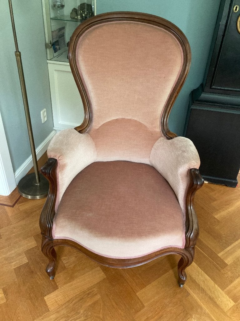 antieke biedermeier fauteuil, roze velours bekleed, Ophalen