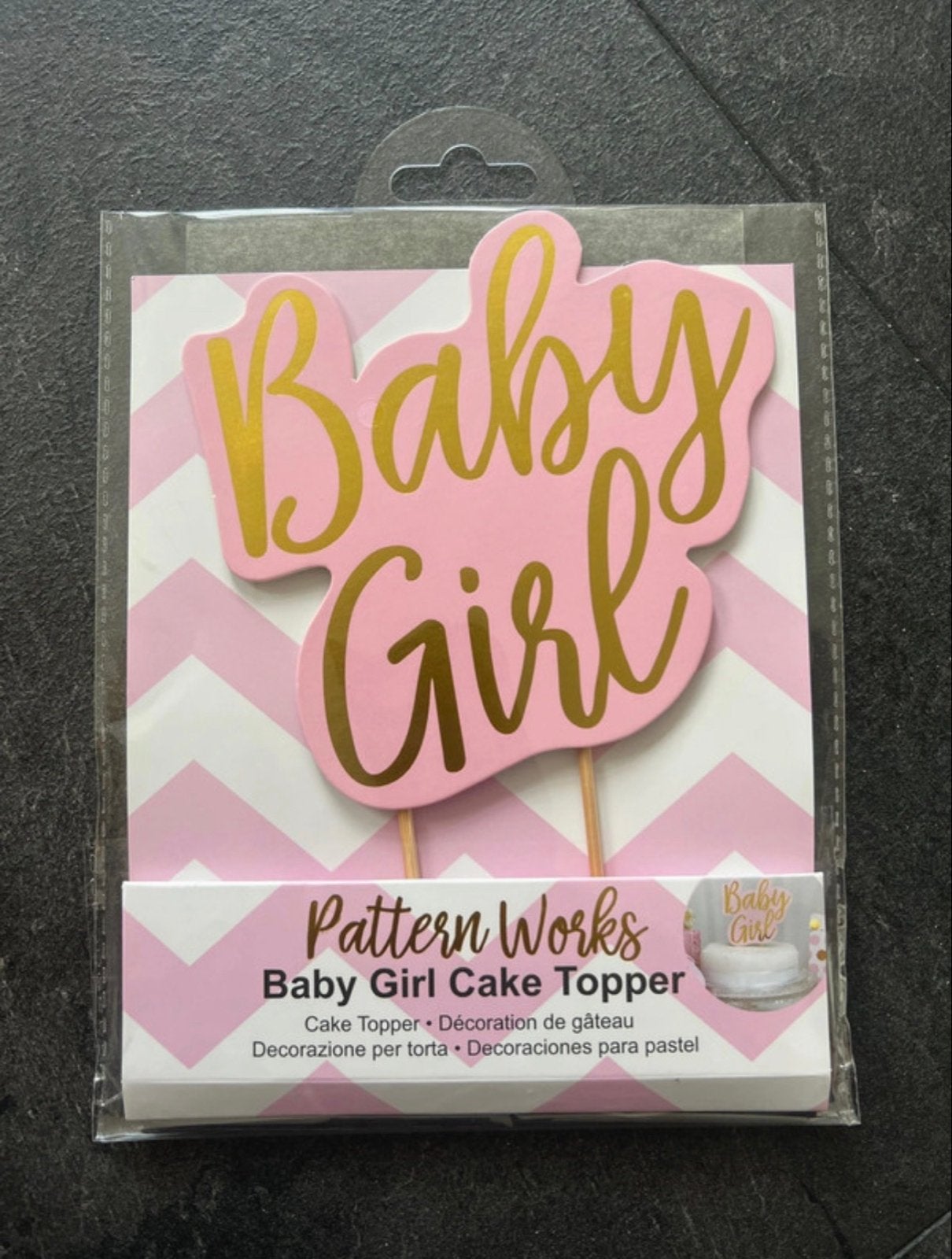 Baby Girl Taarttopper - Roze en Goud, Verzenden, Nieuw, Feestartikel, Geboorte of Huwelijk