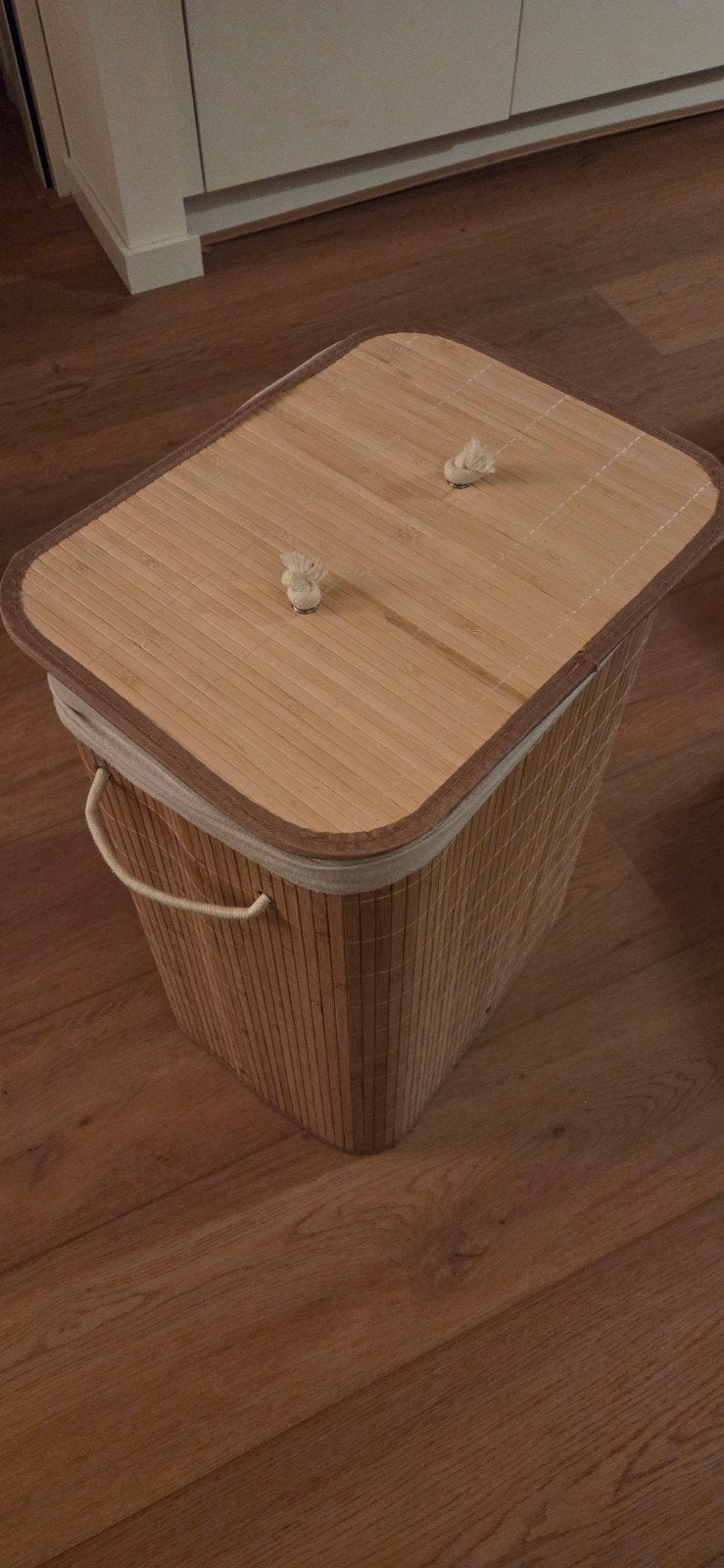 Bamboe wasmand met deksel en uitneembare zak, Ophalen, Mand, Rechthoekig, Hout