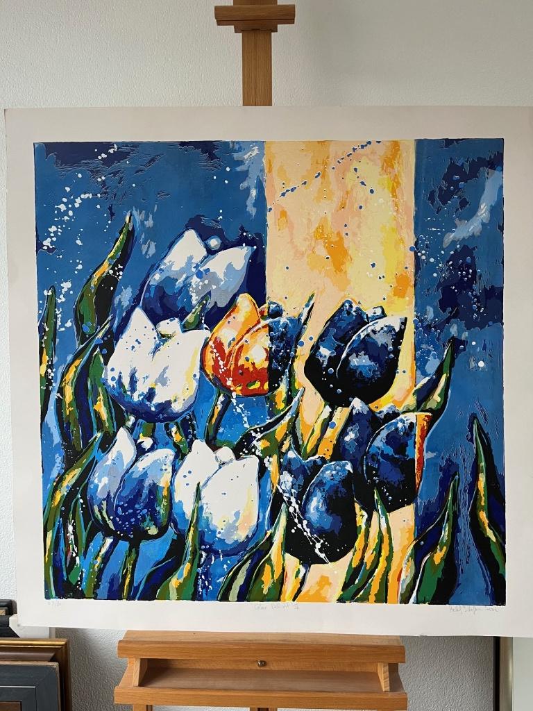 Roel Hofman, tulpen zeefdruk Colour Delight II, Antiek en Kunst, Ophalen