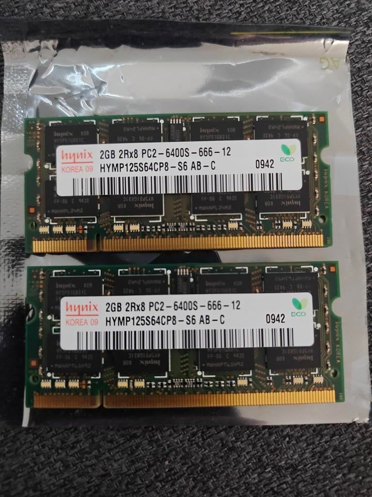 Aangeboden : Hynix Laptop RAM DDR2 4GB (2x 2GB) 800MHz CL6, Computers en Software, RAM geheugen, 800Mhz, Gebruikt, Ophalen of Verzenden