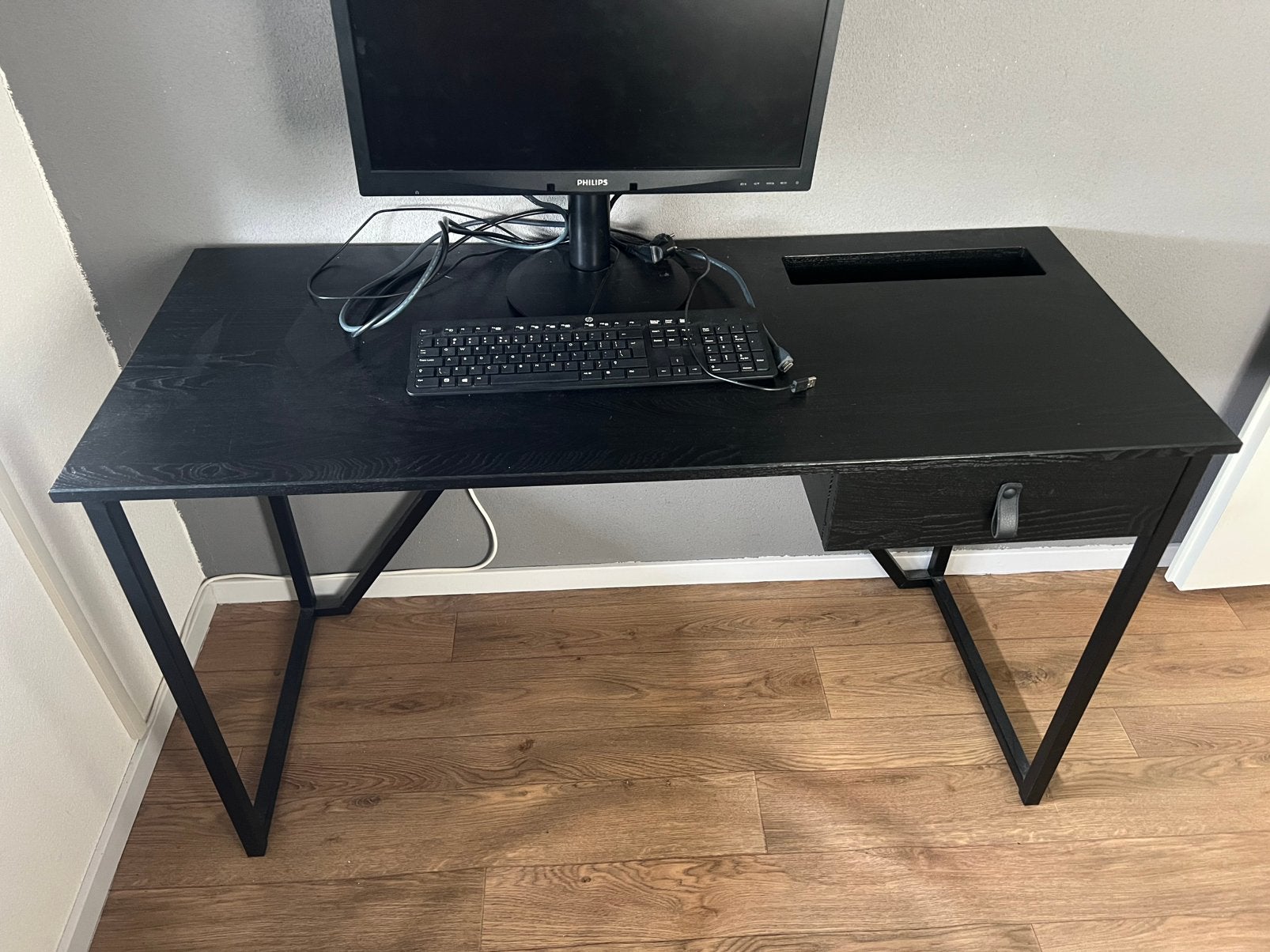 Bureau, Zwart, Met lades, 126 cm, Schoolbureau