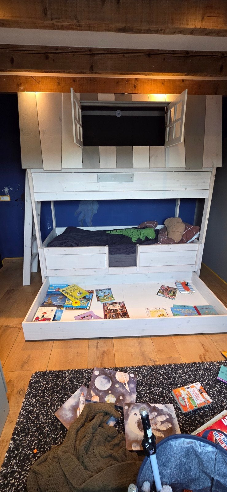 Lifetime Kidsrooms Stapelbed/Hoogslaper met uitschuifbed, Ophalen, Eenpersoons, 90 cm, Hoogslaper