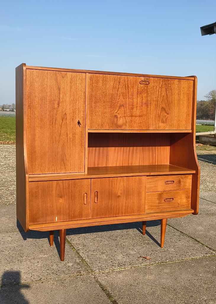 Vintage teak wandkast highboard jaren '60, Huis en Inrichting, Kasten | Wandmeubels, Ophalen, Gebruikt, 100 tot 150 cm, Teakhout