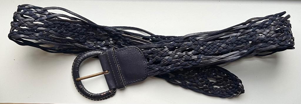Terre Bleue. Brede leren gevlochten riem/ceintuur. 100 cm., Overige kleuren, Terre Bleue, Echt leder, Ophalen of Verzenden