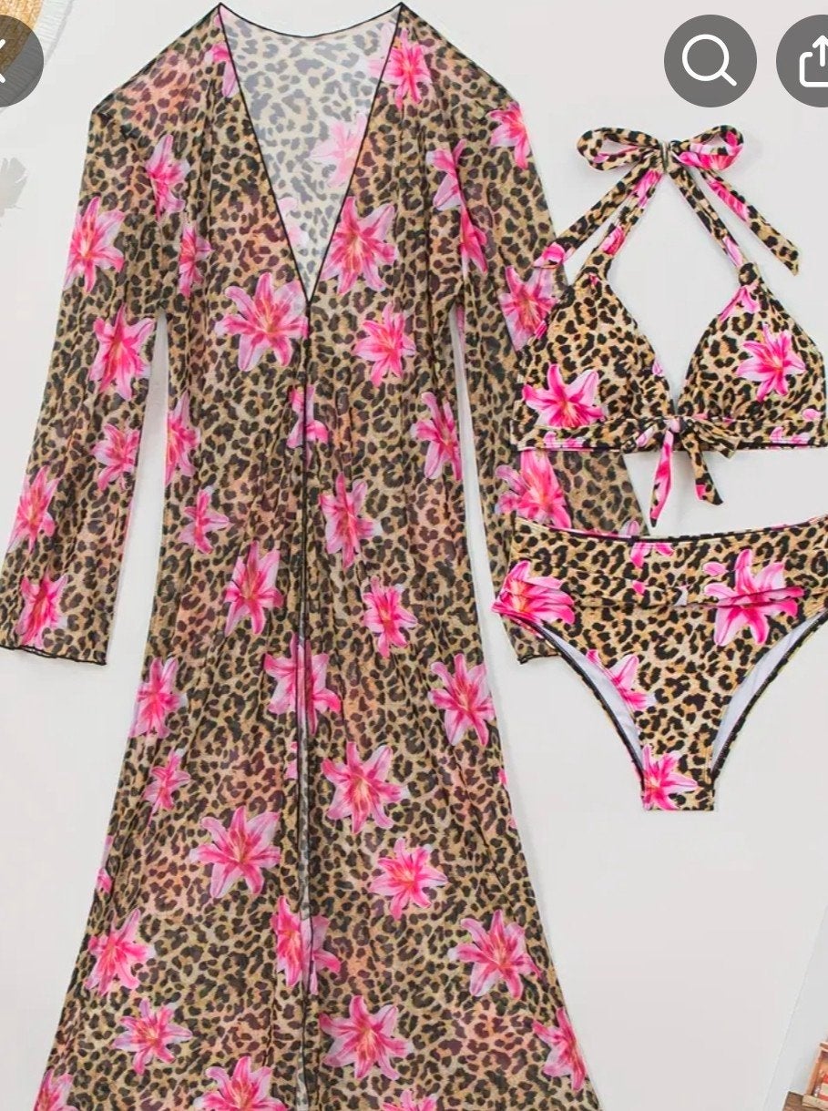 Bikini set met panterprint en bloemenpatroon, Meerkleurig, Nieuw, Ophalen of Verzenden, Onbekend