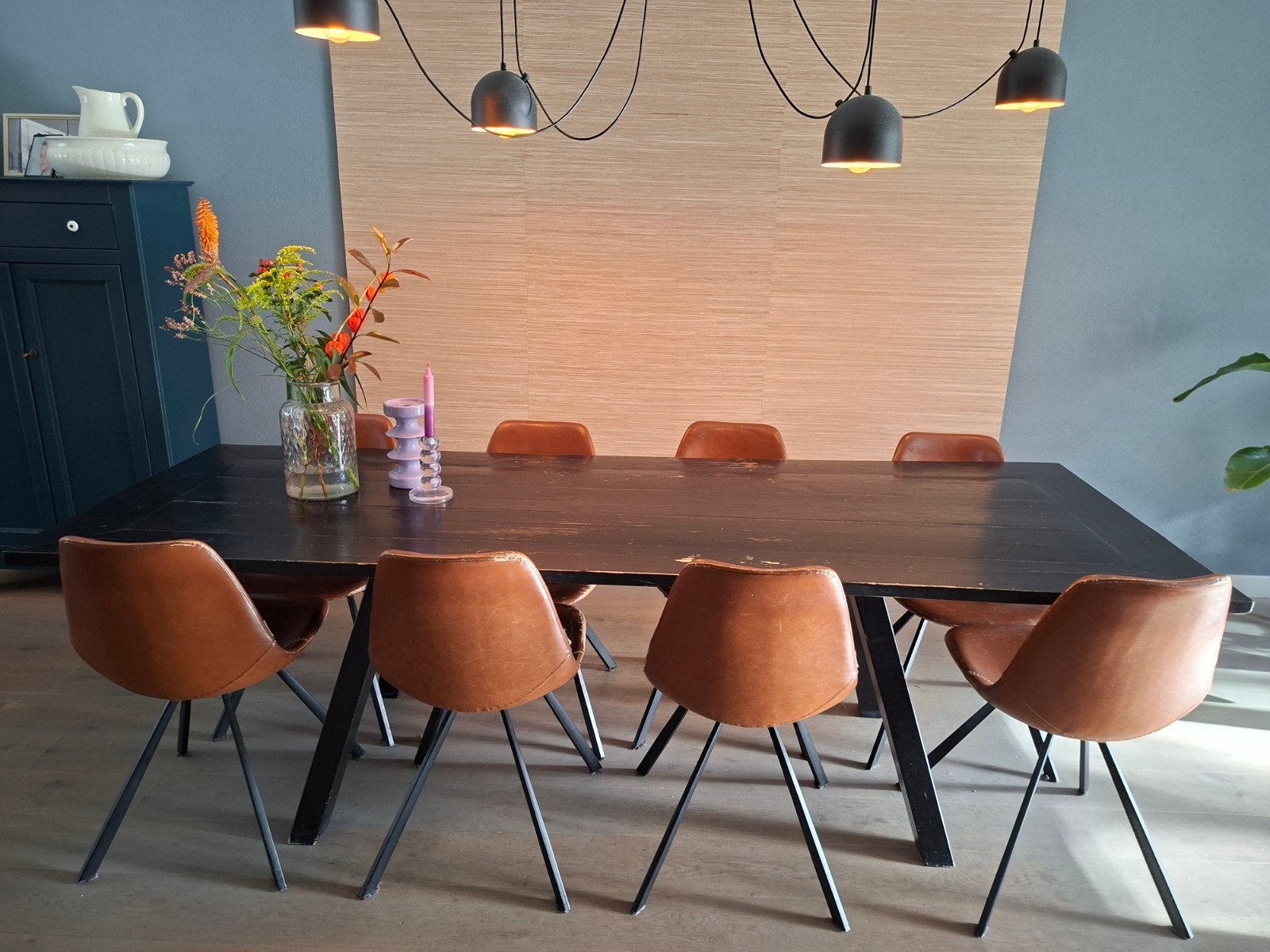 Grote zwarte eettafel., Huis en Inrichting, Tafels | Eettafels, Gebruikt, 200 cm of meer, Industrieel, Modern, 50 tot 100 cm
