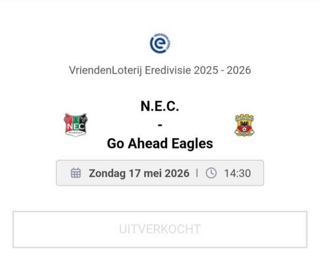 Nec 1 ticket gezocht, Tickets en Kaartjes, Eén persoon, Overige soorten, Arrangement, Overige typen