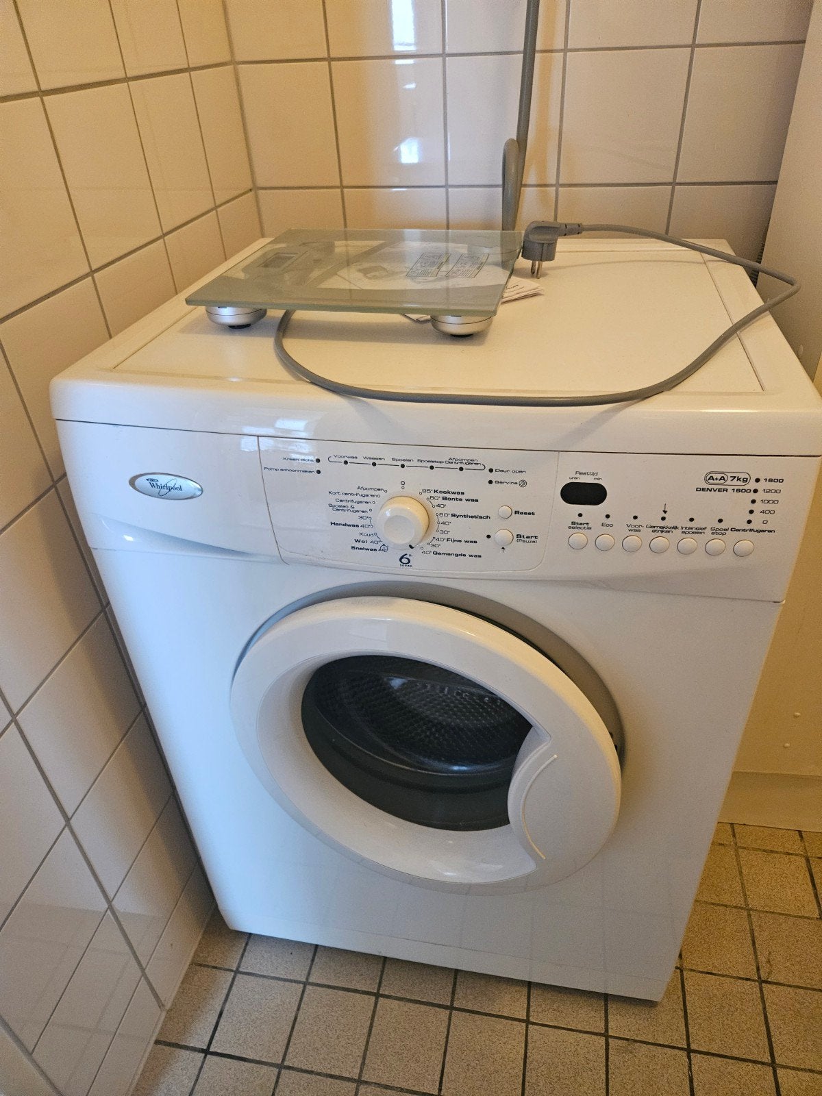 Whirlpool Denver 1800 Wasmachine - 7kg, 1200 toeren, Ophalen, Gebruikt, 85 tot 90 cm, 1200 tot 1600 toeren