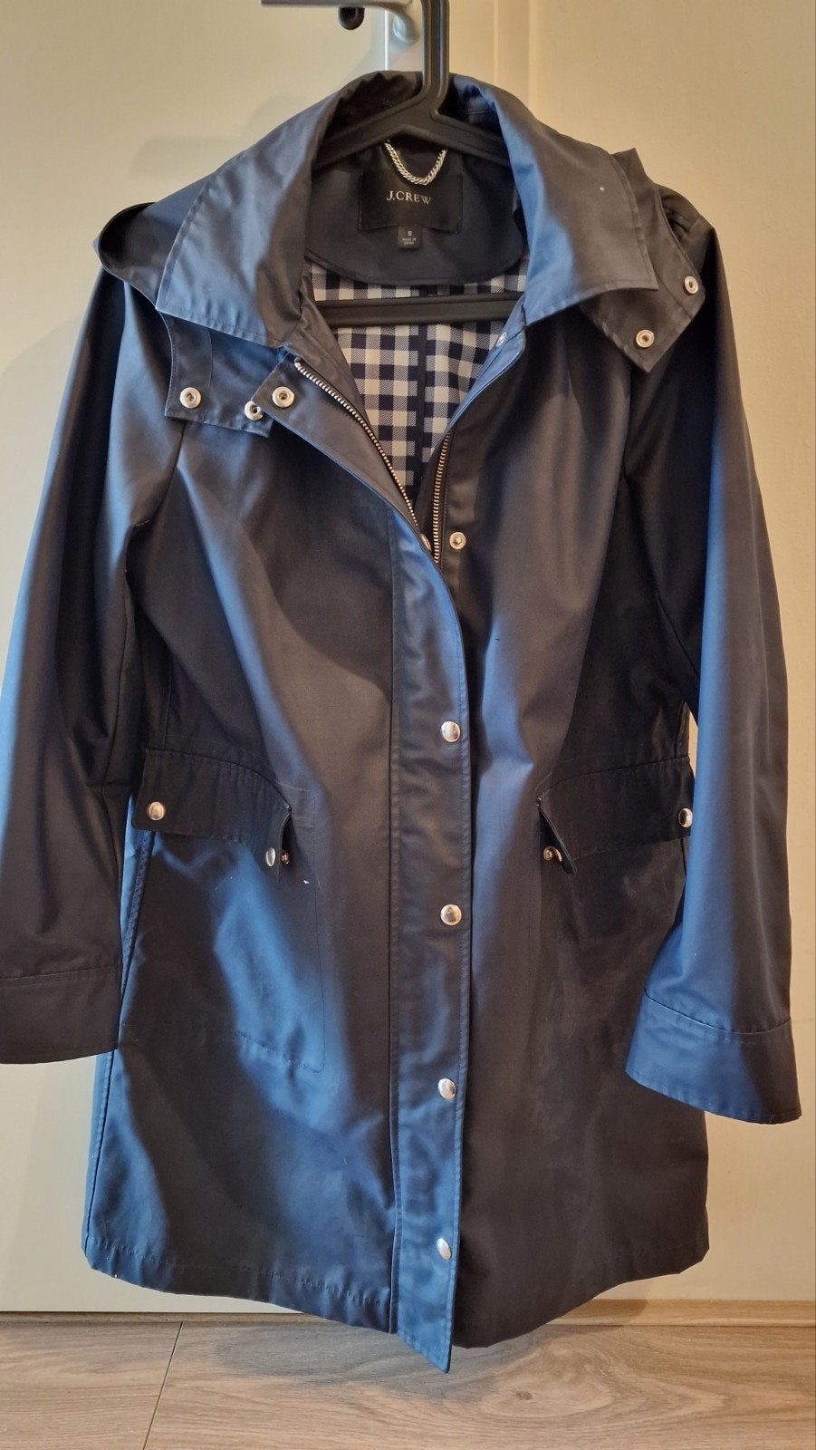 J. Crew marineblauwe regenjas dames, Blauw, Ophalen of Verzenden, Maat 36 (S), Gedragen
