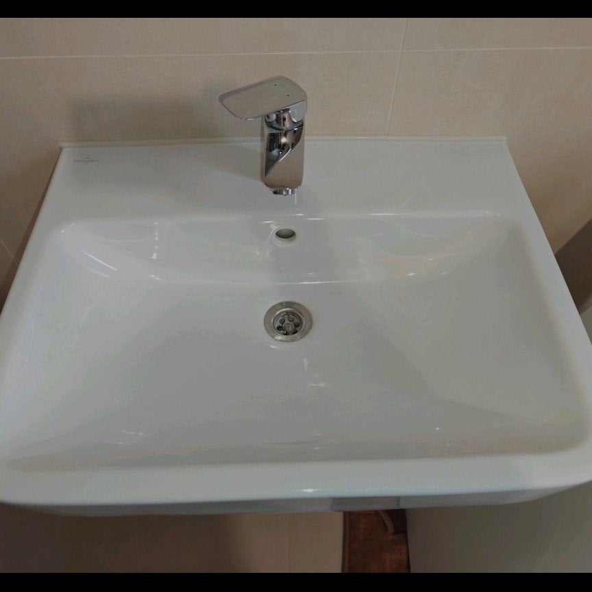 Villeroy & Boch wastafel met Hans Grohe kraan, Ophalen, 50 tot 100 cm, Minder dan 100 cm, Wasbak of Wastafel