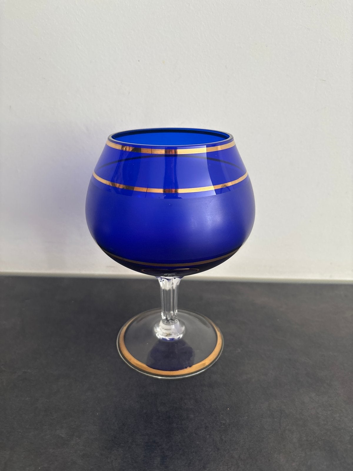 Vintage blauw cognacglas met gouden rand, Ophalen of Verzenden