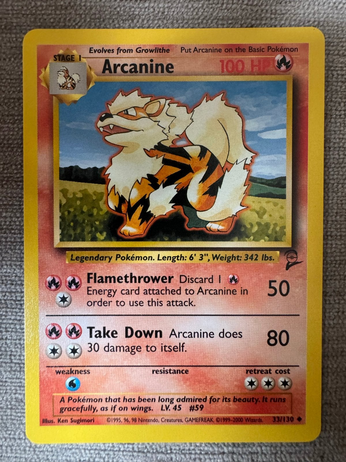 Arcanine Pokémon Kaart 33/130 - Wizards 2000, Ophalen of Verzenden, Losse kaart