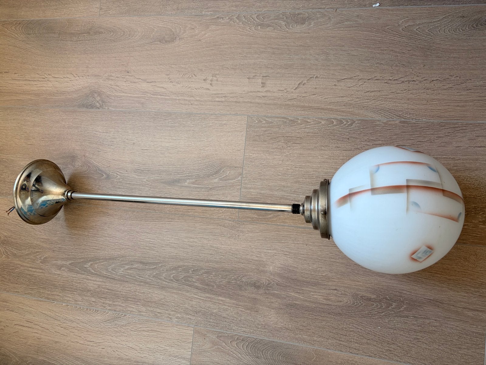 Vintage plafondlamp met glazen bol, Antiek en Kunst, Ophalen of Verzenden