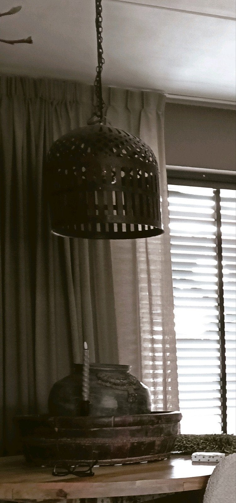 sobere/brocante kooi hanglamp india, Ophalen of Verzenden, Zo goed als nieuw, Metaal, Sober/Landelijk/luksa/industriële