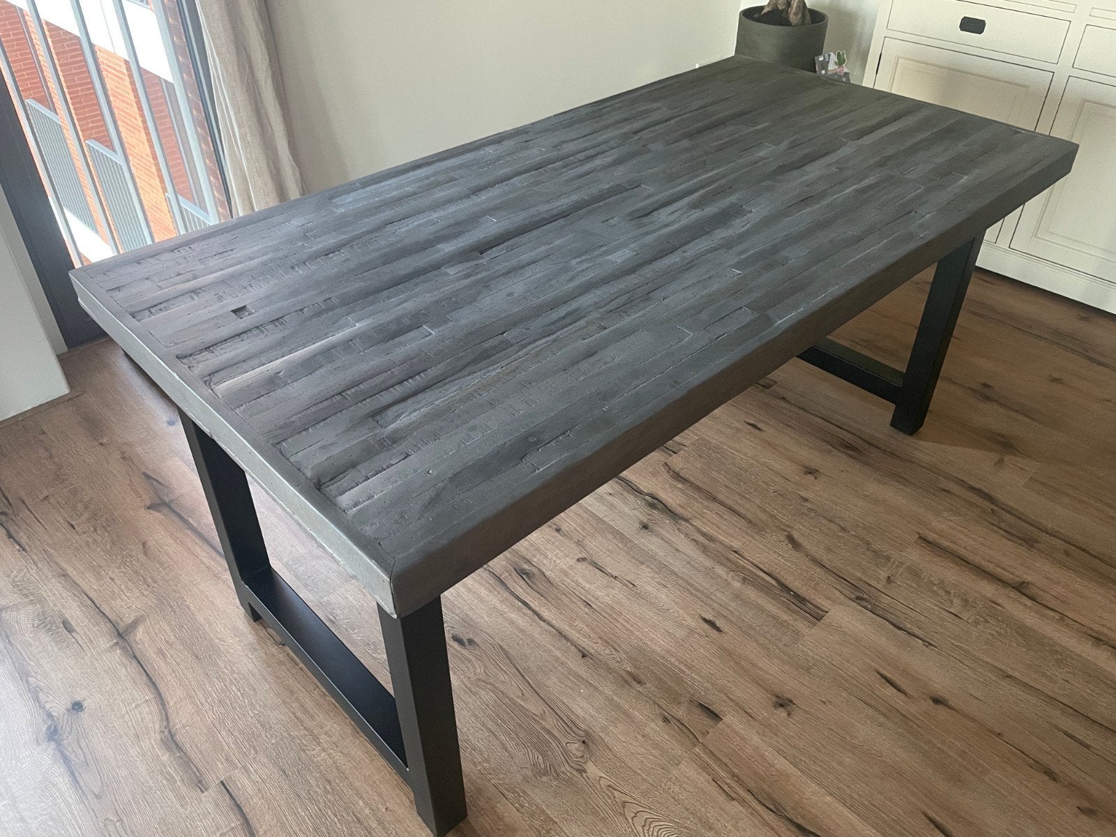 Greywash acacia houten tafel 165x85 cm, Huis en Inrichting, Tafels | Eettafels, Ophalen