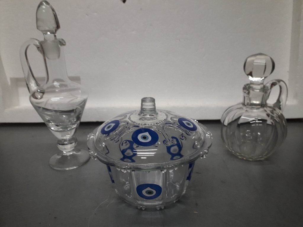 3 VINTAGE GLAZEN OBJECTEN in GOEDE STAAT VASTE PRIJS 6 EURO, Antiek en Kunst, Ophalen of Verzenden