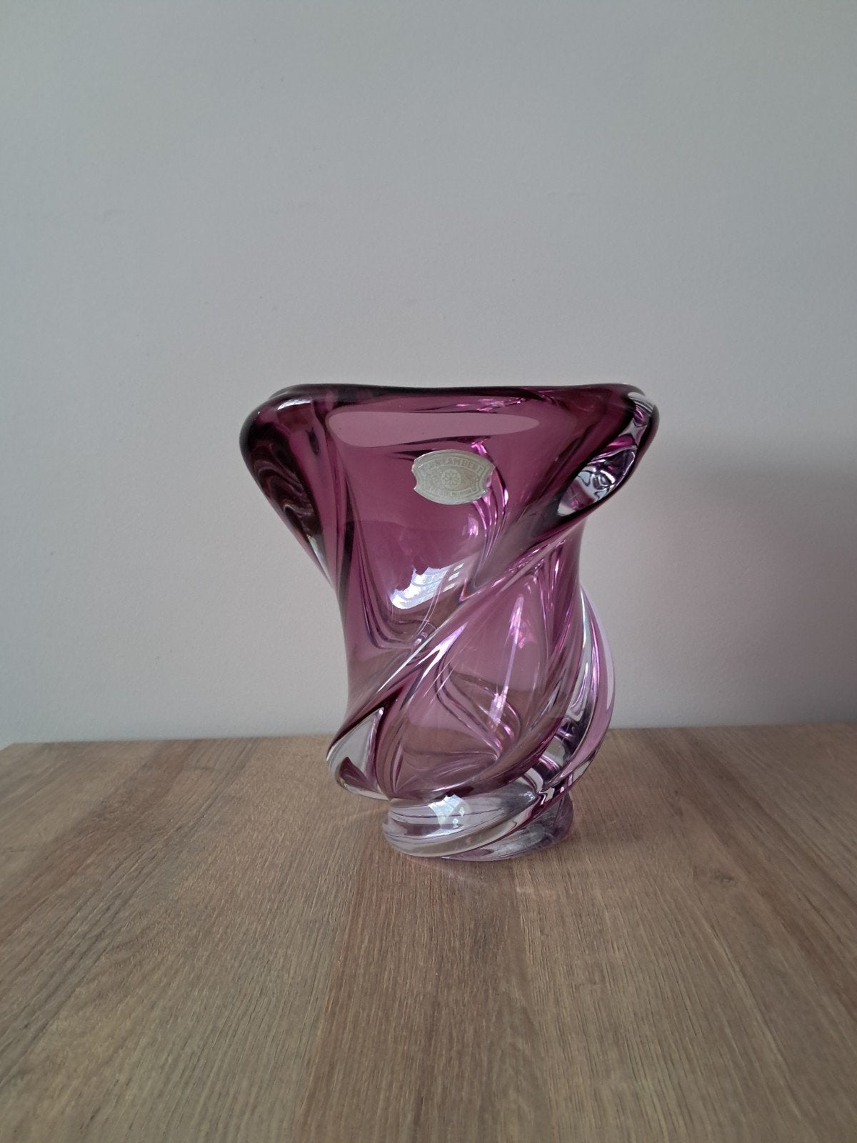 Originele Val Saint Lambert vaas, 22,5 cm, paars glas, Ophalen