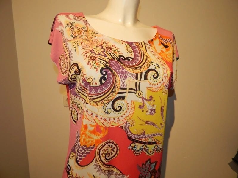 Etro Milano shirt pracht print paisley felle kleuren IT 44, Kleding | Dames, Maat 38/40 (M), Etro Milano, Zo goed als nieuw, Korte mouw