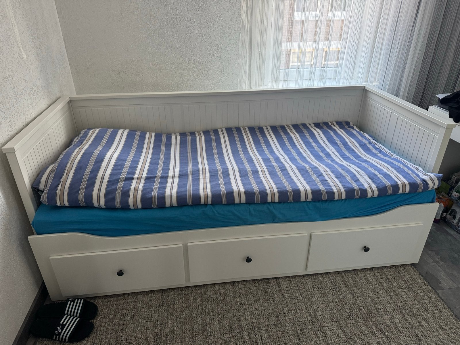 IKEA HEMNES Bedbank met 3 lades - Eenpersoons/Tweepersoons, Ophalen, Gebruikt, Eenpersoons, Wit