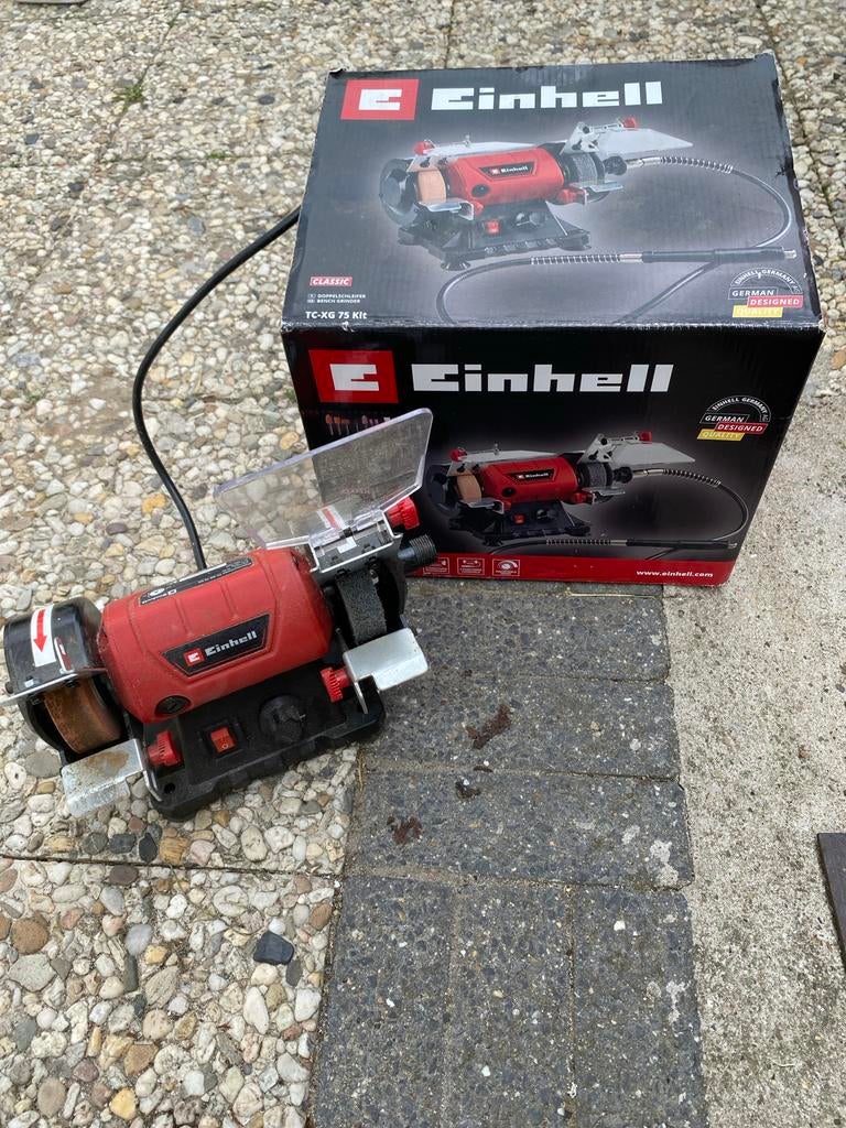 Einhell TC-XG 75 Kit bankslijpmachine met flexibele as, Ophalen of Verzenden, Zo goed als nieuw, Minder dan 700 watt, Werkbankslijpmachine
