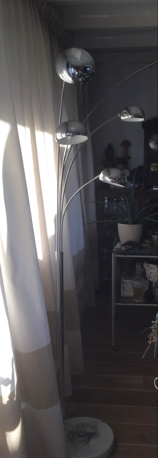 Vintage booglamp, vloerlamp met 5 koppen en marmeren voet, Ophalen, Gebruikt, Metaal, 150 tot 200 cm