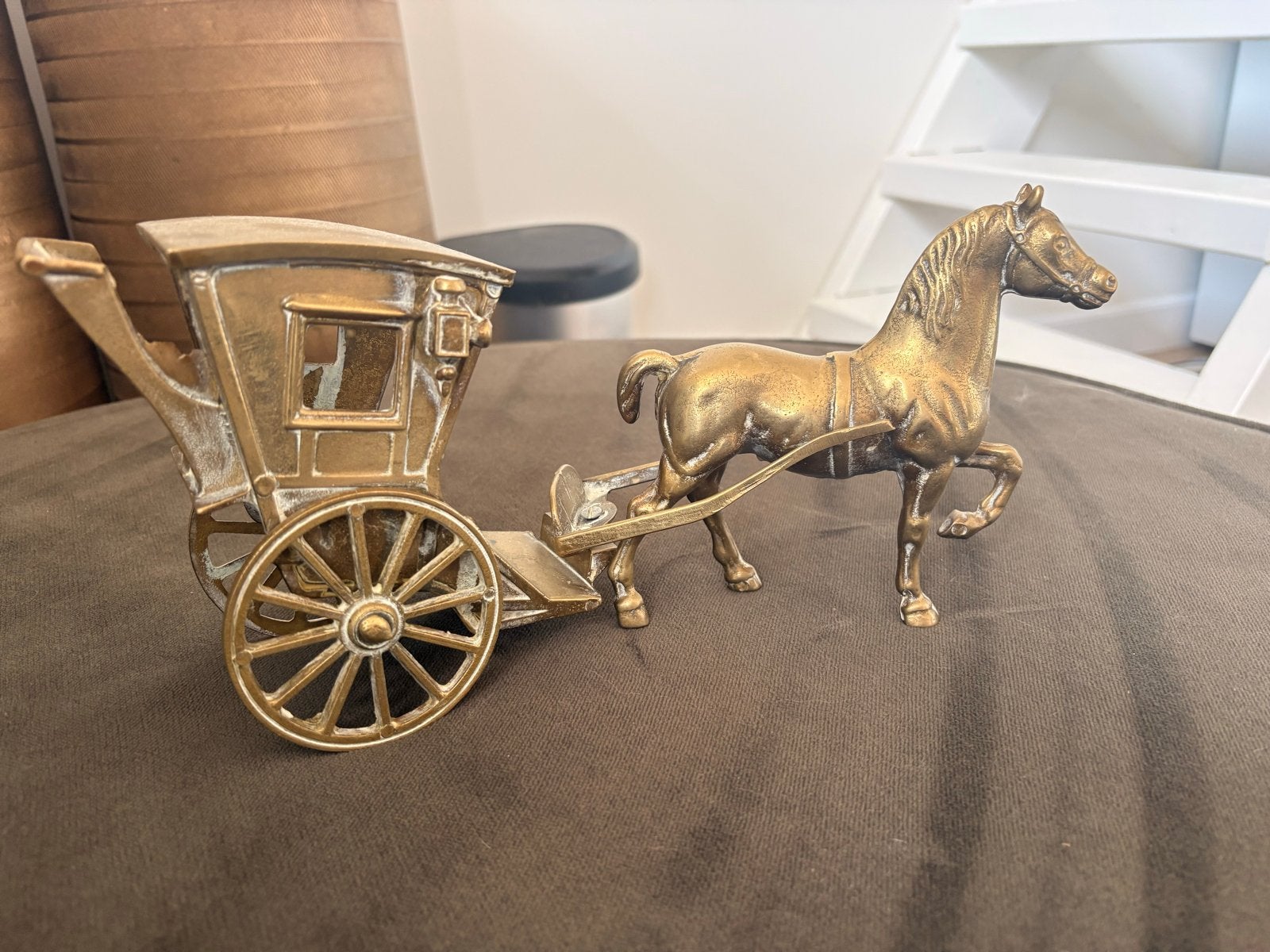 Antiek koperen paard met koets, Ophalen, Koper