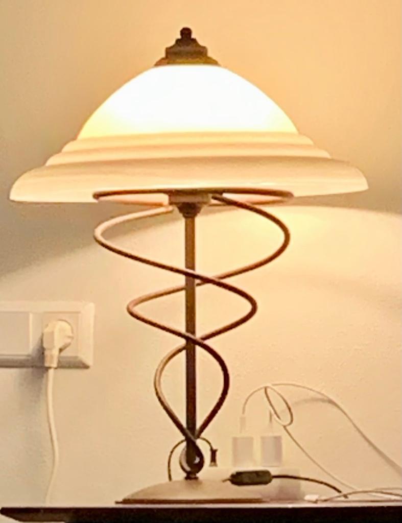 Massive tafellamp, 52 cm hoog, kap 40 cm ø, Ophalen, Zo goed als nieuw, Glas