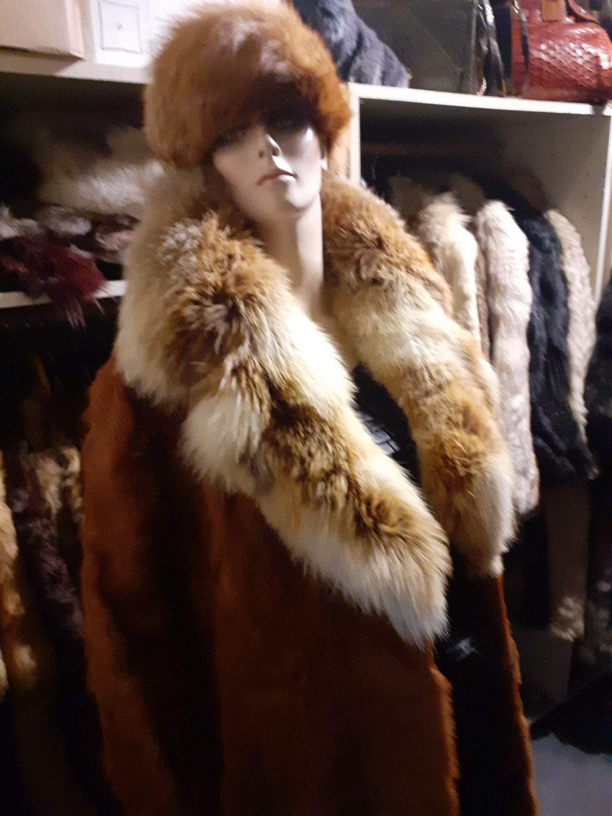 prachtige lange vintage echte bontjas giga FOX kraag maat M, Ophalen of Verzenden, Zo goed als nieuw, Maat 38/40 (M), Bruin