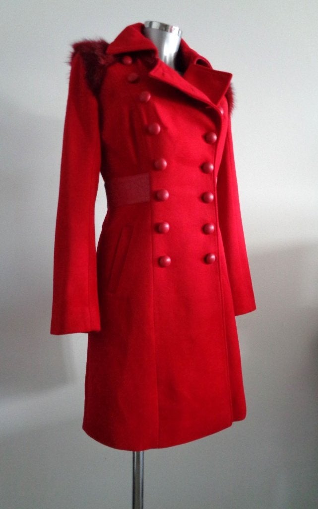 MAAC London, rode wollen jas met fake fur, 36/38 nieuw, Maat 38/40 (M), MAAC, Nieuw, Ophalen of Verzenden